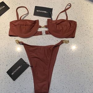 pretty little thing mocha chain bikini set